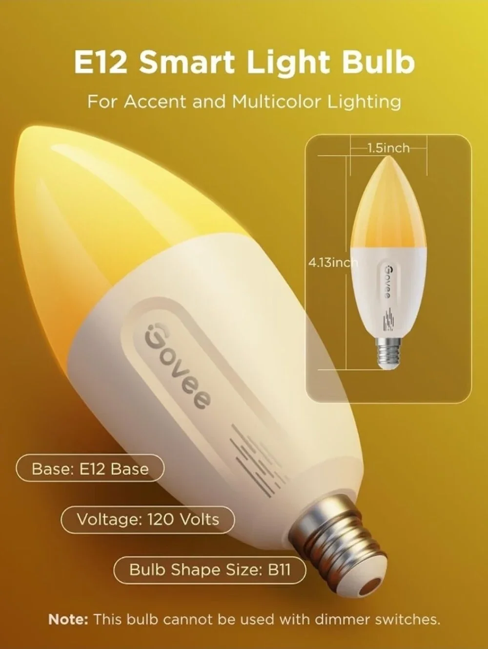 Govee E12 Led Bulb, Color Changing Candelabra Bulbs 450 LM, 80 CRI, 4 Pack